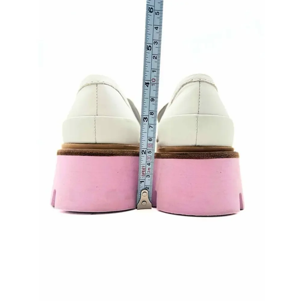 Oncept Size 8 White/Pink Trim Platform Designer Loafers